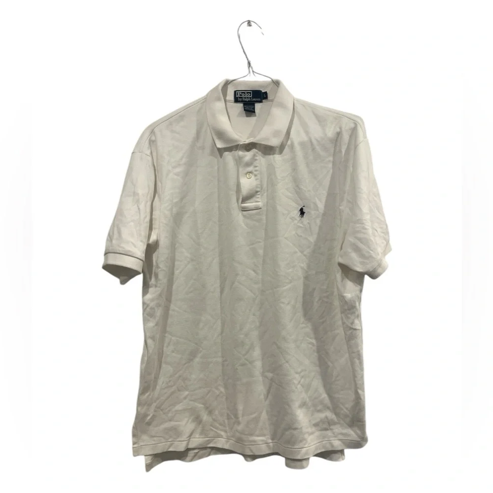 Polo Ralph Lauren Shirt Men's Large White Short Sleeve‎ Pony Cotton EUC